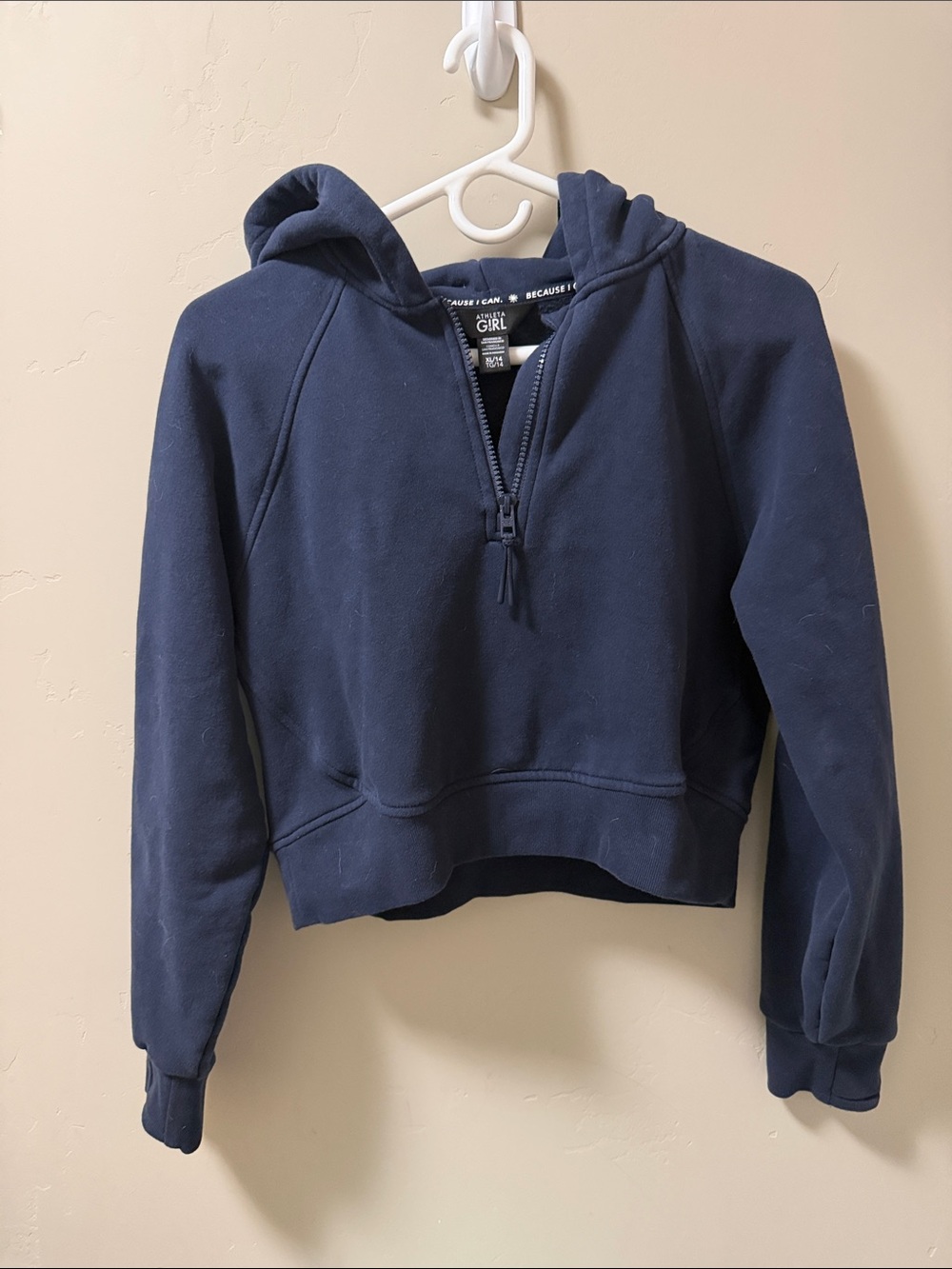 Athleta Navy Cropped Half-Zip Hoodie